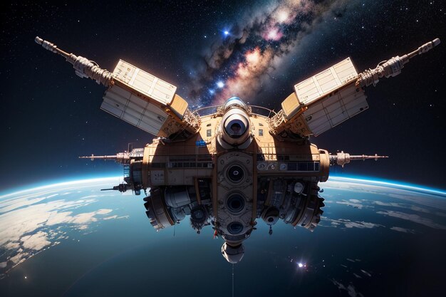 Station spatiale cosmique navette spatiale sonde véhicule spatial technologie papier peint arrière-plan