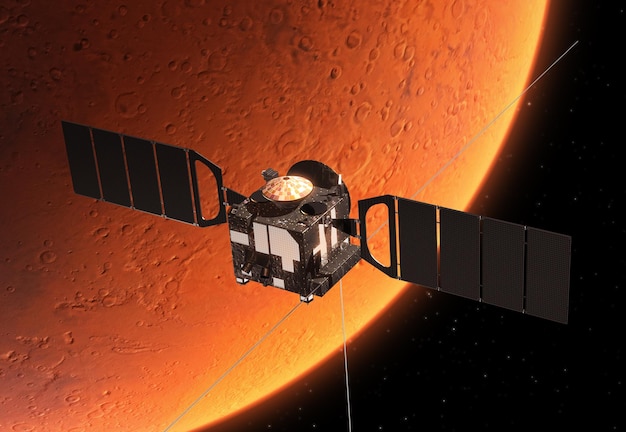 Station spatiale interplanétaire en orbite autour de la planète Mars