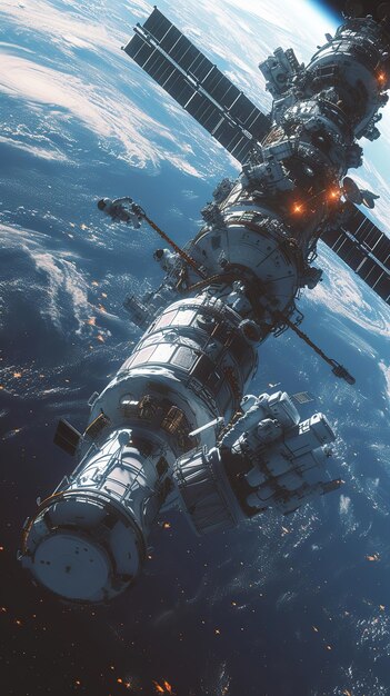 Photo station spatiale en orbite autour de la terre le concept d'exploration spatiale