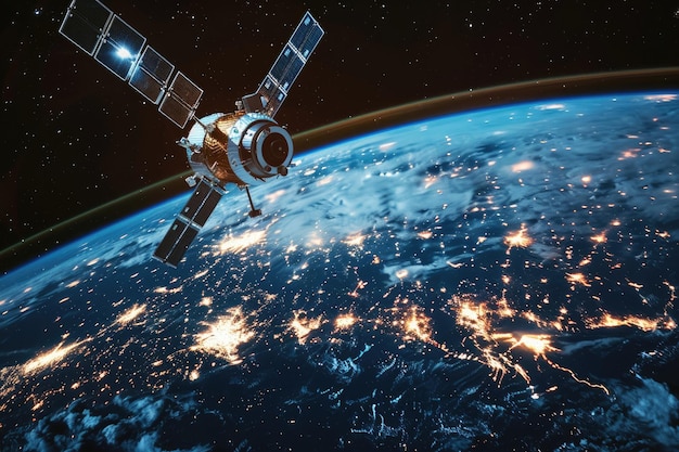 Photo station spatiale en orbite autour de la terre
