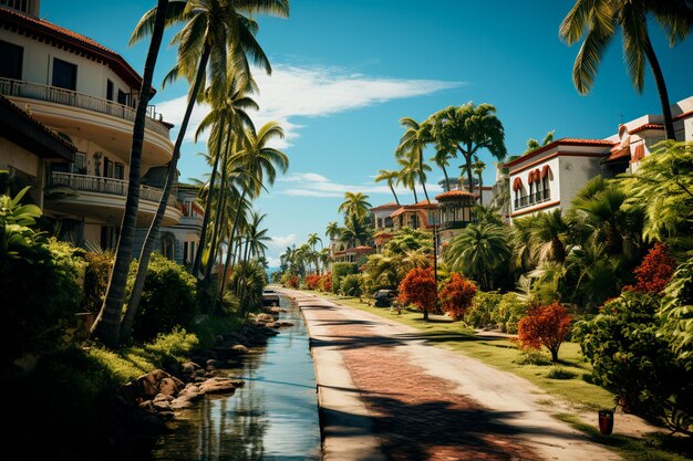 station tropicale avec palmiers et mer