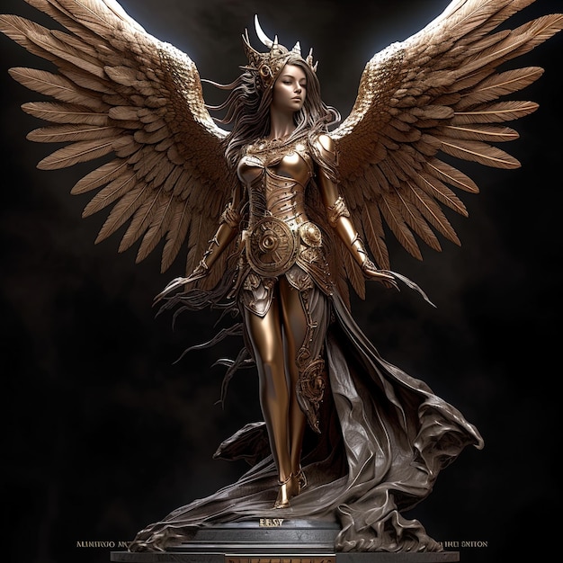 une statue d'un ange avec des ailes d'or et un ange d'argent dessus