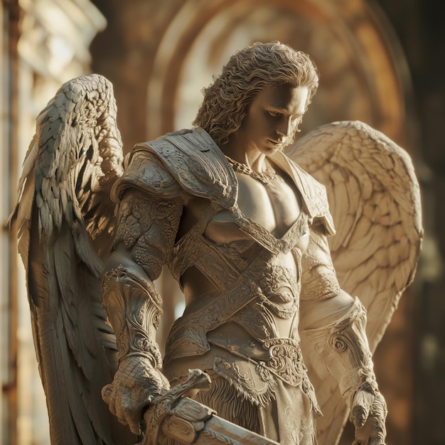 Photo statue d'un ange majestueux avec des ailes