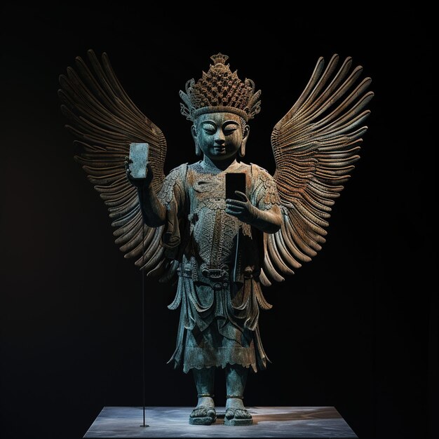 Photo statue d'un ange majestueux avec des ailes