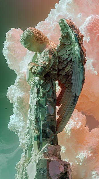 Statue d'un ange majestueux avec des ailes