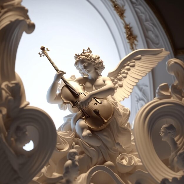 Une statue d'ange avec un violon dessus