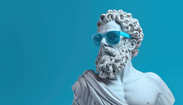 Statue antique d'un homme à barbe et à lunettes