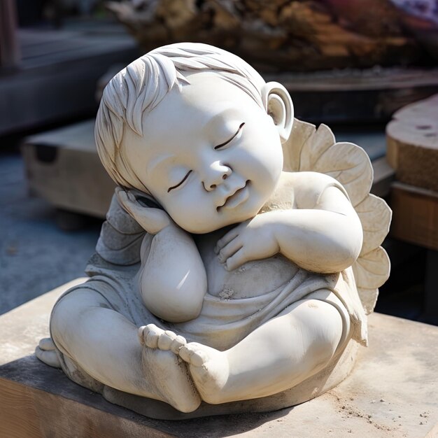 Photo une statue d'un bébé qui dort avec un bébé qui dort sur sa poitrine