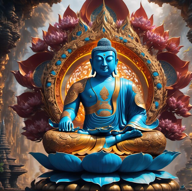 Photo une statue de bouddha assise dans une position de lotus