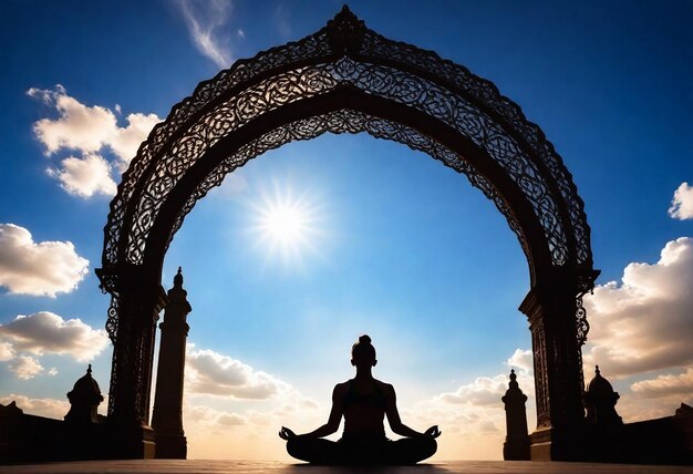 Photo une statue de bouddha assise devant une arche en pierre