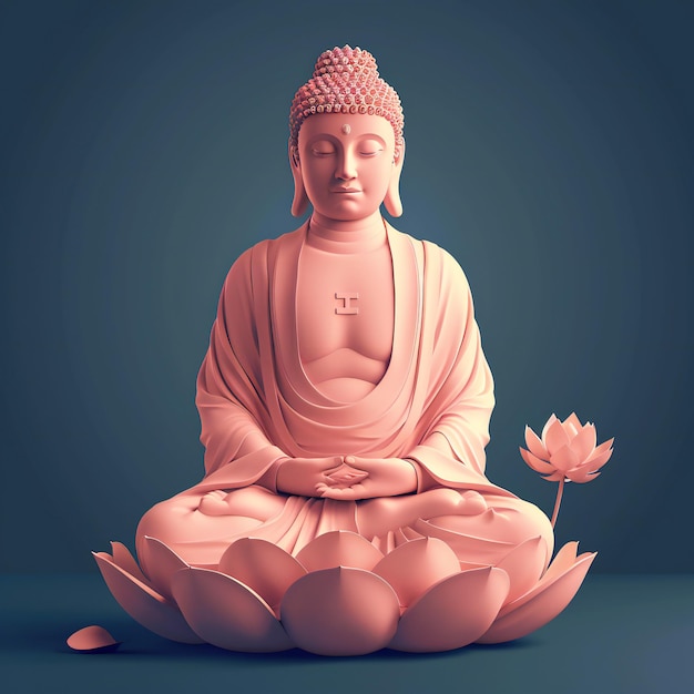 une statue de Bouddha assise devant une fleur de lotus