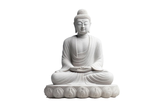 Une statue de bouddha blanc avec le mot bouddha dessus