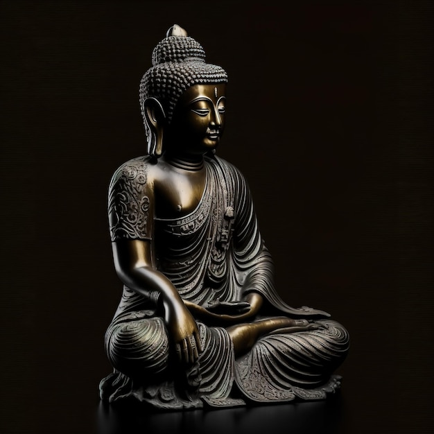 Statue de bouddha bouddha purnima isolé sur fond sombre ai générative