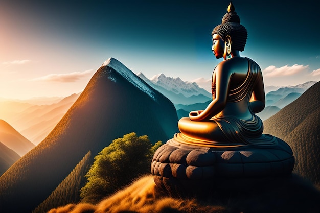 Statue de Bouddha devant une montagne