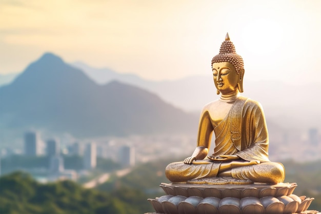 Statue de Bouddha doré sur fond blanc