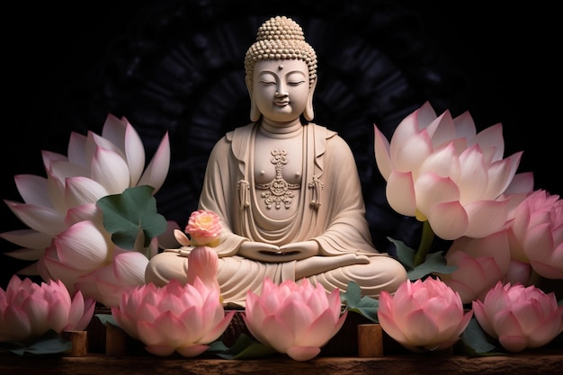 Statue de Bouddha avec une fleur de lotus