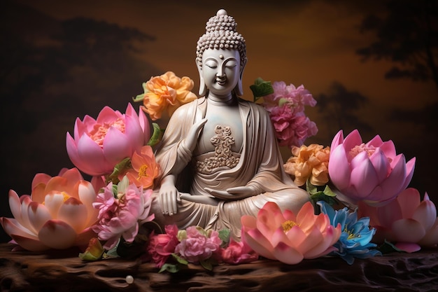 Statue de Bouddha avec une fleur de lotus