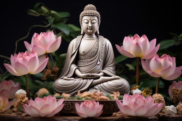 Statue de Bouddha avec une fleur de lotus