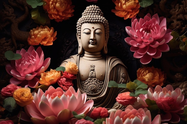 Statue de Bouddha avec une fleur de lotus