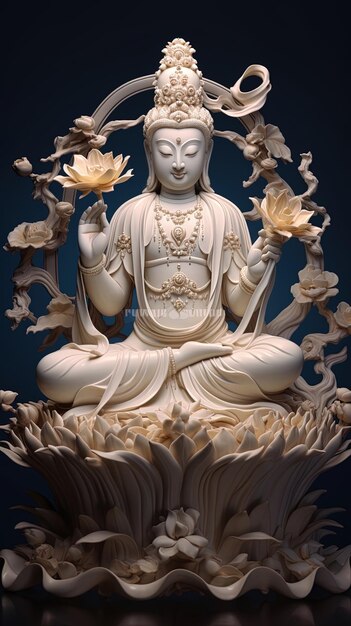 Photo une statue de bouddha avec des fleurs de lotus au milieu