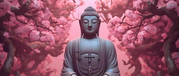 Photo statue de bouddha avec un fond de sakura