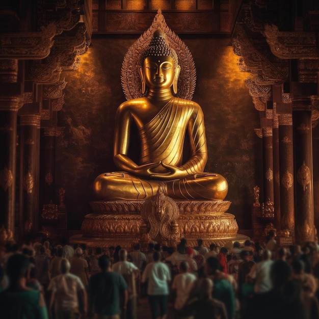 Statue de Bouddha avec une foule de gens