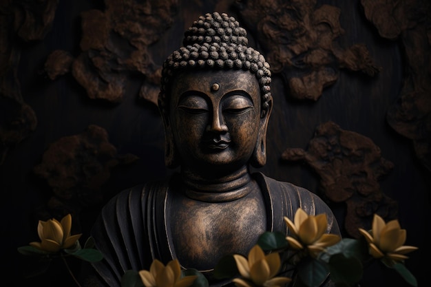 Statue de Bouddha isolée sur fond sombre symbolisant la paix et la sagesse