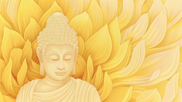 Statue de Bouddha méditant sur une illustration spirituelle de lotus