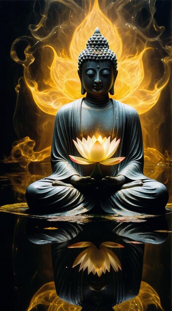 Statue de Bouddha en méditation sur une fleur de lotus