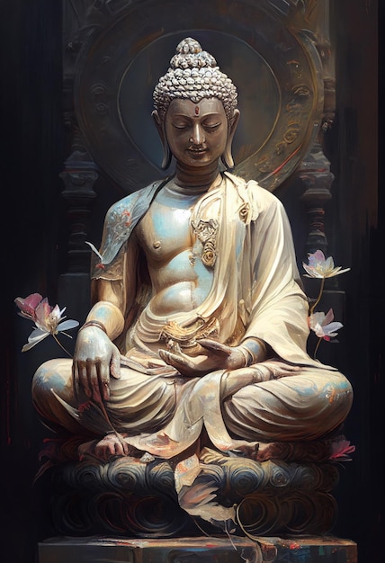 Statue de Bouddha Peinture à l'huile Générative AI