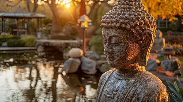 la statue de Bouddha pendant l'heure d'or