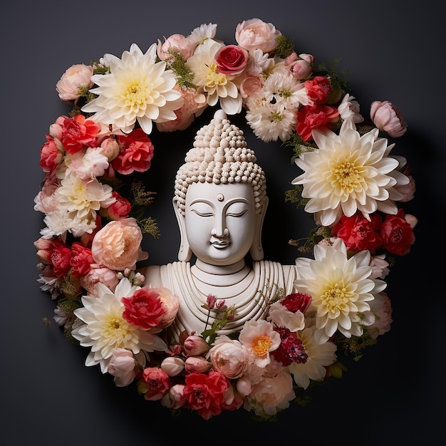 Statue de Bouddha sous la forme d'une couronne de fleurs