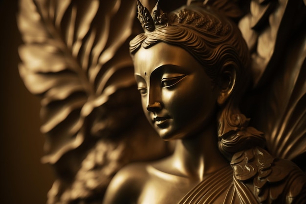 Une statue de bouddha thaïlandais est assise et médite au temple bouddhiste