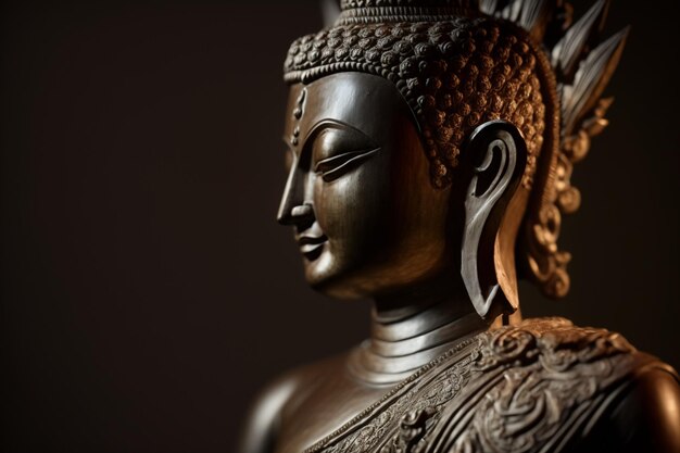 Une statue de bouddha thaïlandais est assise et médite au temple bouddhiste