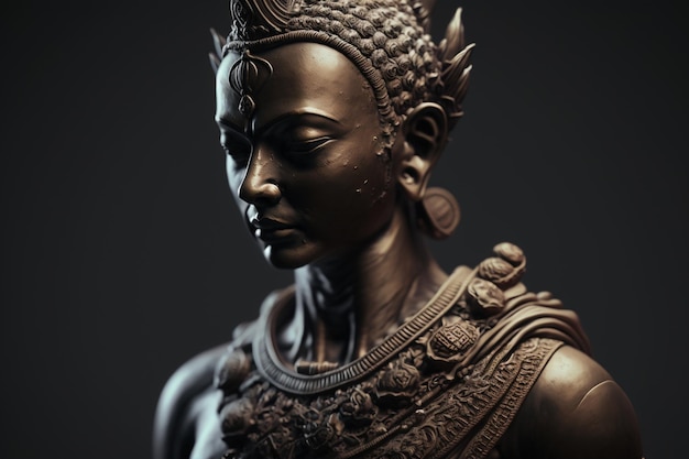 Une statue de bouddha thaïlandais est assise et médite au temple bouddhiste