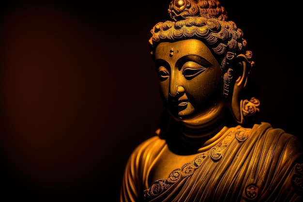 Une statue de bouddha avec le visage du visage et le mot bouddha à gauche