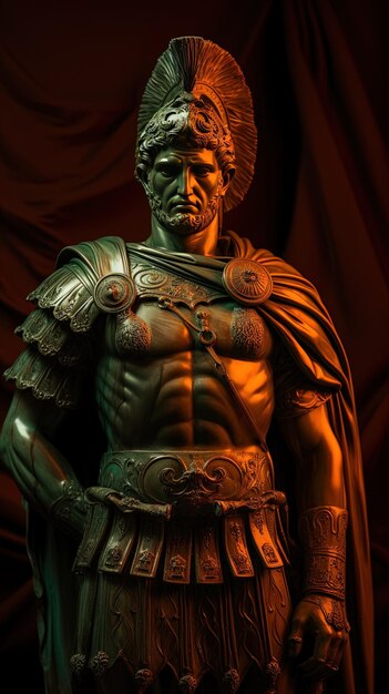 une statue en bronze d'un ancien guerrier avec une épée à la main