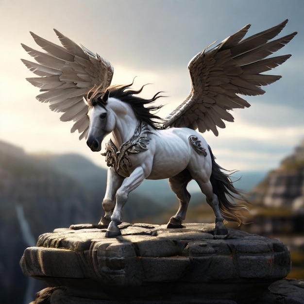 une statue d'un cheval ailé avec des ailes qui disent ailes