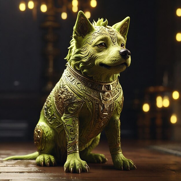 Photo une statue d'un chien avec de l'or a généré de l'art