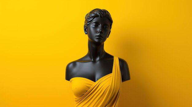 Une statue classique drapée d'un tissu jaune vibrant contre un fond jaune frappant mélangeant