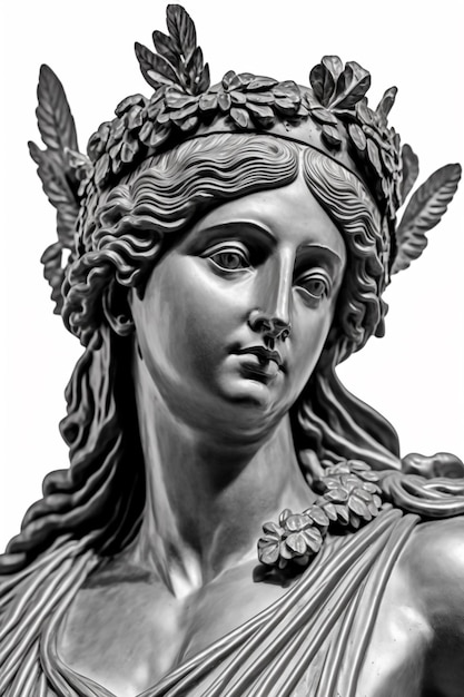 Statue de la déesse grecque sur la sculpture de la muse de fond clair avec l'image générée par l'IA de la couronne