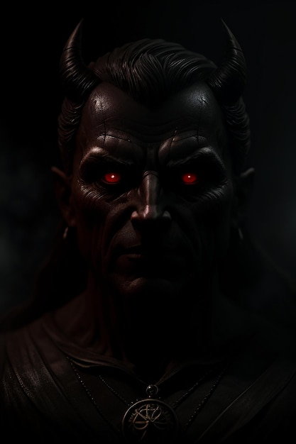 Photo une statue d'un démon aux yeux rouges.