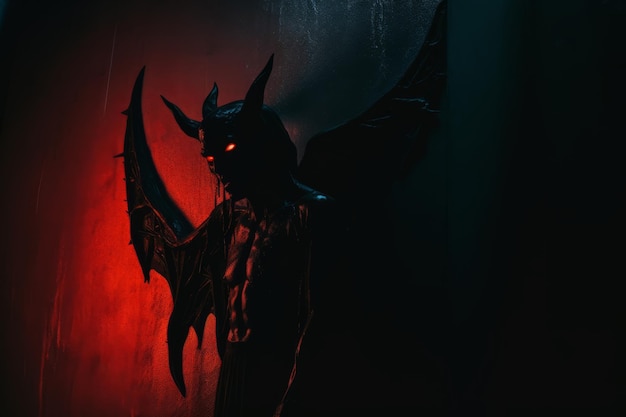 Photo une statue de démon avec une lumière rouge en arrière-plan