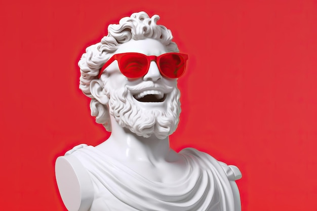 statue de dieu grec coloré fléchissant souriant portant des lunettes de soleil cool