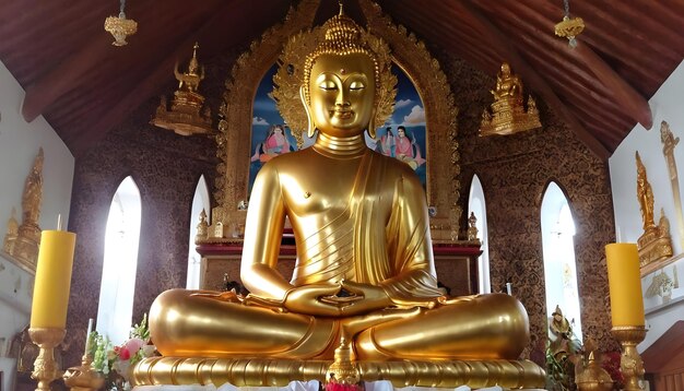 Photo statue dorée de bouddha dans l'église