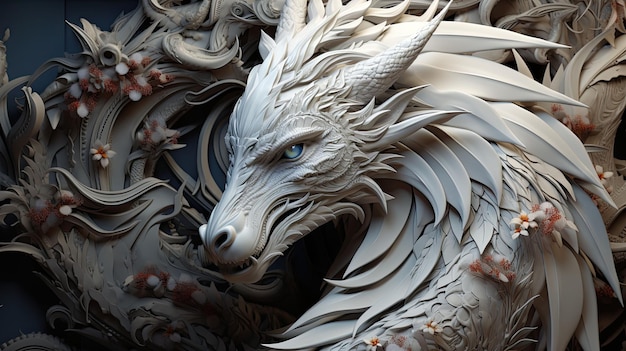 Photo statue de dragon chinois blanc