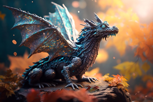 Une statue de dragon avec le mot dragon dessus