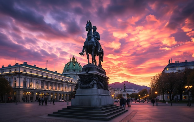 Statue du roi Charles Ier au coucher du soleil à Paris, France