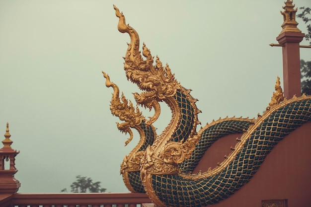 Statue du roi serpent ou du roi des nagas dans le temple thaïlandais sur la montagne.