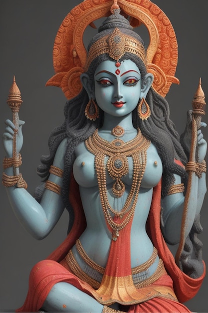 Photo la statue de durga sur un fond gris avec des couleurs colorées